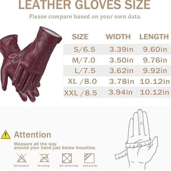 Women BlackWinter Leather Warm Touchscreen Driving Texting Cashmere Lined Gloves - Picture 5 of 8